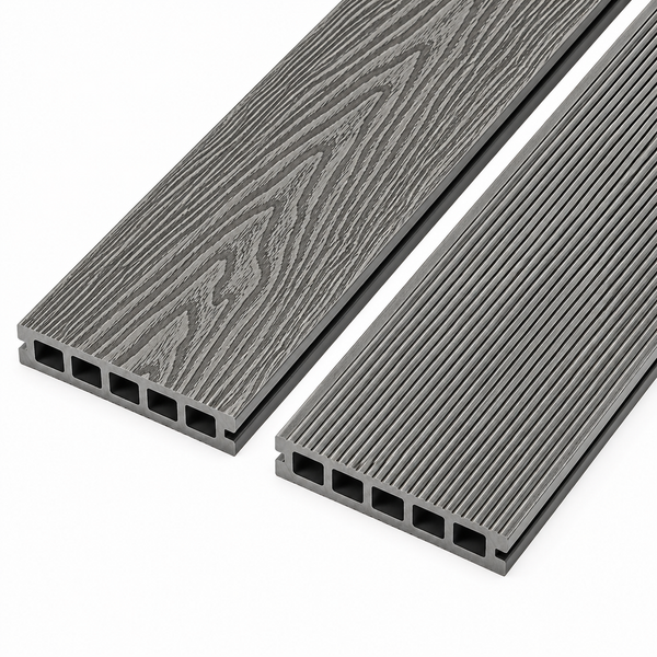 Cladco 3.6m Woodgrain/Ribbed Composite Decking Board - Stone Grey
