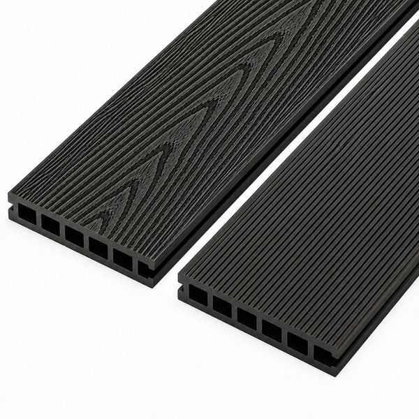 Cladco 3.6m Woodgrain/Ribbed Composite Decking Board - Charcoal