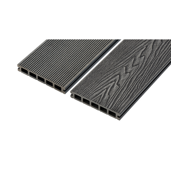 Cladco 3.6m Woodgrain/Ribbed Composite Decking Board - Charcoal