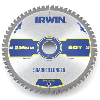 Irwin Construction Circular Saw Blade 216mm 60T M