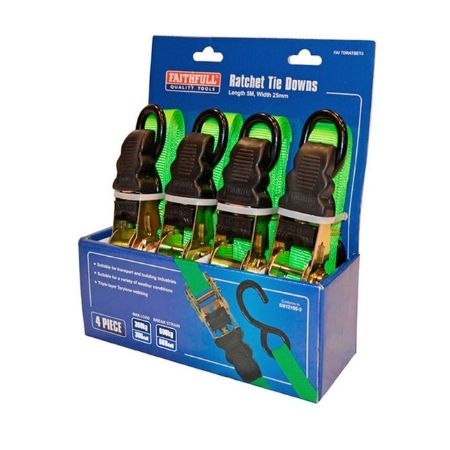 Faithfull Ratchet Tie Downs (4) 5m X 2.5cm